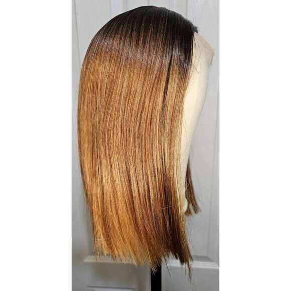 15 in Blunt Cut Bob Honey Blonde Synthetic Wig Highlights Ombre 13x4 HD Lace - Picture 6 of 8